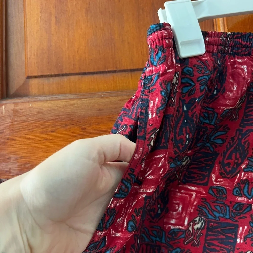 Vintage Newpork Blue Nylon Swim Shorts XL – Red & Teal Abstract Print Mesh Lined